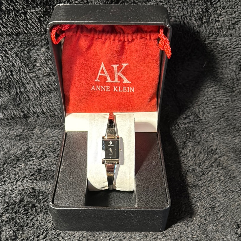 Women’s Anne Klein 10/4875 Diamond Quartz Watch with Rectangular Black Face